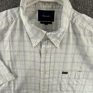 Faconnable XL Button-Down Check Cotton Short Sleeve Club Blue Pocket Shirt Mens